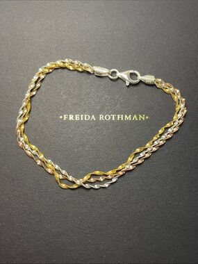 Freida Rothman Tri-Tone Sterling Silver Rope Bracelet 7" NWT $125 MSRP